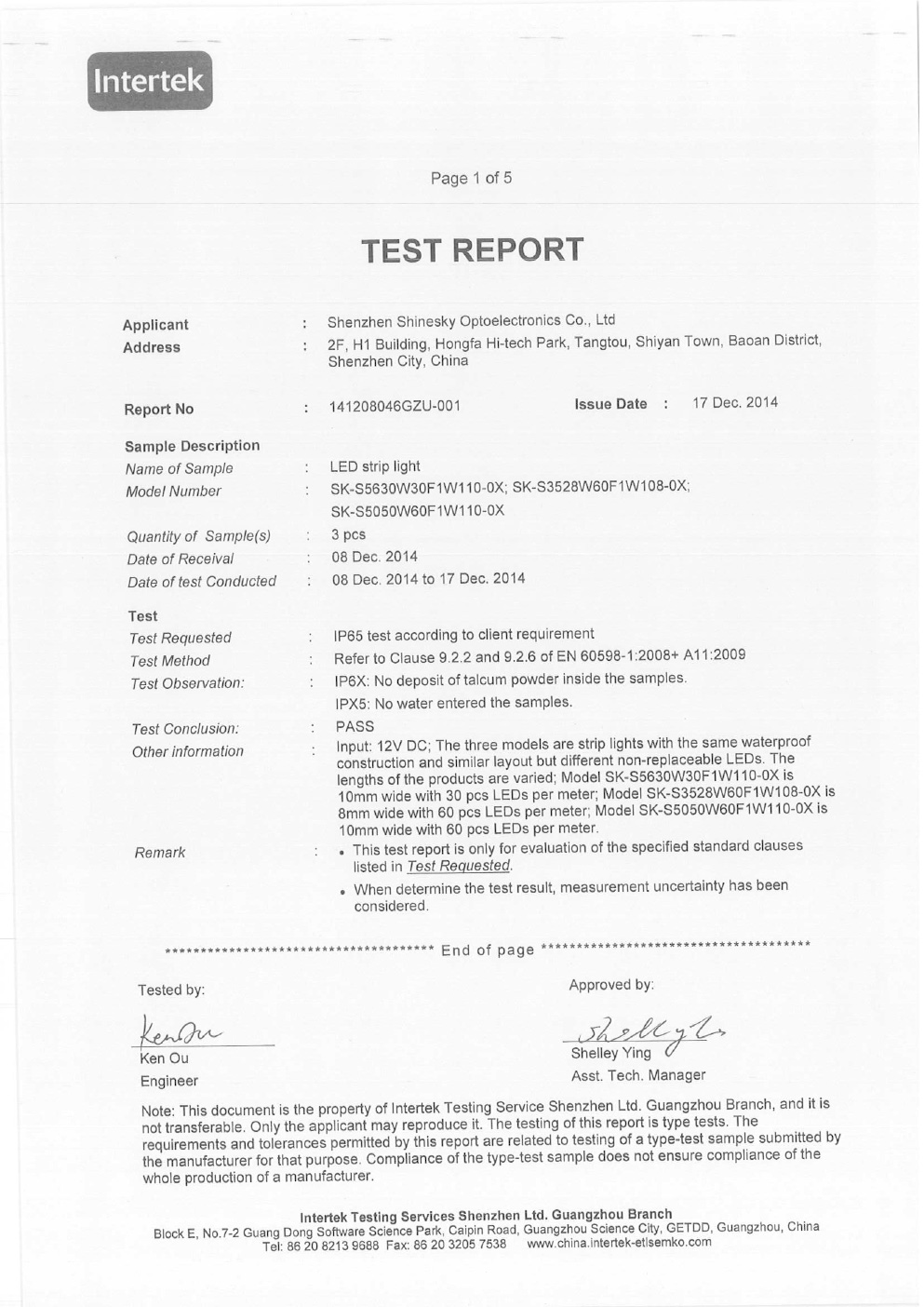 IP65 Test Report